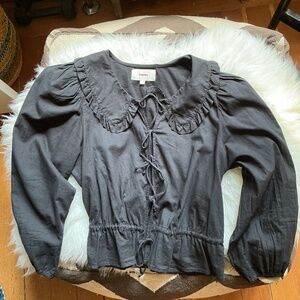 Xirena black cotton blouse with ties